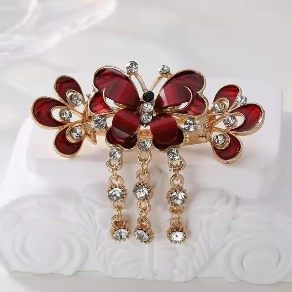 3 Tassel Hair Clips Butterfly Flowers‎ Bridal Wedding Headdress Red Blue Purple
